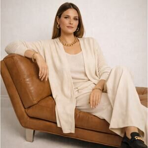 NEIMAN MARCUS 100% Cashmere Open Front Cardigan Sweater Ivory Sz XL $365 {L30}